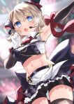  1girl :o aiguillette amadarel arm_ribbon armpits azur_lane back_bow bangs bare_shoulders bike_shorts black_gloves black_legwear blue_eyes blush bow breasts brown_hair collared_shirt commentary_request cowboy_shot elbow_gloves eyebrows_visible_through_hair frilled_skirt frills from_below gloves glowstick groin hair_between_eyes hair_bow hair_ornament hands_up hat headset idol iron_cross latin_cross medium_breasts midriff mini_hat mini_top_hat miniskirt navel neck_ribbon open_mouth outstretched_arm partial_commentary plaid plaid_bow plaid_headwear pleated_skirt red_neckwear ribbon shirt short_hair sidelocks signature skindentation skirt sleeveless sleeveless_shirt solo stage_lights standing sweat thighhighs tilted_headwear top_hat white_gloves z23_(azur_lane) z23_(serious_idol_-_is_she_also_the_manager!?)_(azur_lane) 