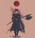  1other bloodborne coat commentary english_commentary from_behind gun halberd hat highres holding holding_gun holding_polearm holding_weapon hunter_(bloodborne) moon musket polearm red_moon red_theme shimhaq solo walking weapon 