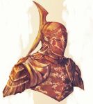  1other ambiguous_gender armor breastplate commentary dark_souls_i english_commentary full_armor helmet highres lady_of_the_darkling monochrome orange_theme pauldrons shimhaq shoulder_armor solo souls_(series) upper_body 