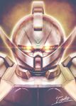  glowing glowing_eyes gundam looking_at_viewer mecha mobile_suit no_humans portrait science_fiction signature solo totthii0081 turn_a_gundam turn_a_gundam_(mobile_suit) yellow_eyes 