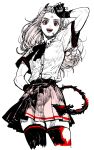  1girl absurdres blush dahlio dorohedoro earrings formal gloves highres jewelry long_hair looking_at_viewer noi_(dorohedoro) open_mouth red_eyes simple_background skirt smile solo tail white_hair younger 