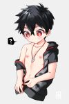  1boy artist_request commentary highres jewelry kemono_jihen kusaka_kabane lifted_by_self male_focus navel necklace red_eyes solo undressing 