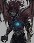  armor chest_jewel clawed_gauntlets claws demon demon_wings final_fantasy final_fantasy_vii glowing glowing_eyes grey_background looking_ahead materia pale_skin rapio scar scar_on_face torn_clothes vincent_valentine wings yellow_eyes 