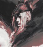  1girl artist_name bicorne bloodborne closed_mouth commentary english_commentary hat hat_feather highres lady_maria_of_the_astral_clocktower looking_at_viewer monochrome pink_theme portrait shimhaq solo the_old_hunters 