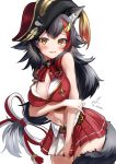  1girl animal_ears breasts cleavage cleavage_cutout clothing_cutout cosplay hat highres hololive houshou_marine houshou_marine_(cosplay) kito_koruta large_breasts ookami_mio pirate pirate_hat solo wolf_girl 