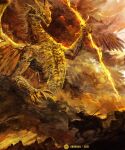  1other commentary dated dragon elden_ring english_commentary highres lightning riding shimhaq signature spread_wings tarnished_(elden_ring) wings yellow_theme 