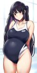  1girl black_hair hara_mizuki highres kusahagane md5_mismatch pregnant resolution_mismatch source_larger swimsuit 