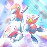  backlighting dated gen_1_pokemon gen_2_pokemon gen_4_pokemon highres multicolored multicolored_background no_humans null_suke pokemon pokemon_(creature) porygon porygon-z porygon2 signature tagme 