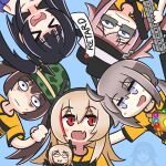  &gt;_&lt; 6+girls :d antenna_hair ar-15 bangs black_hair blonde_hair blue_eyes blue_sky blush braid brown_hair camouflage_helmet character_request clenched_hand closed_mouth doll fang fedora from_below ghost girls&#039;_frontline gun hair_between_eyes hair_ornament hand_on_another&#039;s_shoulder hat helmet highres holding holding_gun holding_weapon infinity_gauntlet long_hair looking_at_another looking_at_viewer m14_(girls&#039;_frontline) m200_(girls&#039;_frontline) m4_sopmod_ii_(girls&#039;_frontline) multicolored_hair multiple_girls oekaki open_mouth pink_hair ponytail purple_eyes red_eyes rifle serjatronic short_sleeves side_ponytail sky smile soccer_uniform sportswear st_ar-15_(girls&#039;_frontline) streaked_hair sunglasses twin_braids weapon wide-eyed 