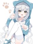  animal_ears blue_dress cat_ears commission dress fang grey_hair long_hair looking_at_viewer original paw_pose paws skeb_commission thighs white_legwear yellow_eyes zeru_(wisel_army) 
