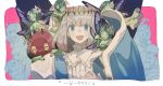  2girls 3boys ^_^ artoria_pendragon_(all) artoria_pendragon_(caster)_(fate) bangs blue_cloak blue_eyes blush_stickers butterfly_wings caterpillar cloak closed_eyes crown fairy fate/grand_order fate_(series) flower fujimaru_ritsuka_(female) hair_flower hair_ornament hand_on_own_chest looking_at_viewer multiple_boys multiple_girls oberon_(fate) open_mouth red_hare_(fate) sengo_muramasa_(fate) silver_hair smile sost_fgo wings 