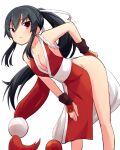  1girl arm_guards bare_hips black_hair breasts cleavage collarbone cosplay fatal_fury japanese_clothes kakizaki_(chou_neji) kantai_collection kimono large_breasts long_hair looking_at_viewer pelvic_curtain ponytail red_eyes red_kimono revealing_clothes shiranui_mai shiranui_mai_(cosplay) simple_background sleeveless sleeveless_kimono solo white_background yahagi_(kancolle) 