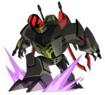  1boy absurdres aircraft arm_cannon blackout decepticon gun helicopter highres jeetdoh mecha military red_eyes shockwave stomping transformers transformers_animated turret weapon 