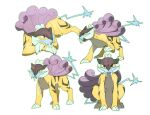  claws fangs gen_2_pokemon highres leg_up legendary_pokemon looking_at_viewer lying morio_(poke_orio) multiple_views no_humans pokemon pokemon_(creature) raikou red_eyes simple_background sitting standing symbol_commentary tusks white_background 