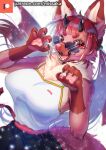  4_toes accessory anthro big_breasts breasts canid canine claws clothed clothing eyewear feet female fox fur glasses hair hair_accessory hi_res long_hair looking_at_viewer mammal missaka open_mouth pawpads paws simple_background smile solo toes tongue white_background 