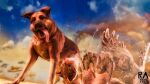  16:9 3d_(artwork) absurd_res anal animal_genitalia balls bestiality bethesda_softworks bodily_fluids canid canine canis cum cunnilingus deathclaw digital_media_(artwork) dogmeat domestic_dog erection fallout feral fur genital_fluids genitals group hair hi_res horn hybrid interspecies male male/male mammal night_stalker_(fallout) nude oral penetration penile penis rimming rookieanimator210 scalie sex tongue vaginal video_games widescreen 
