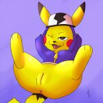  1:1 alecrc clothed clothing female feral fur genitals hi_res mammal nintendo open_mouth partially_clothed pikachu pok&eacute;mon pok&eacute;mon_(species) pokemon_unite pussy rodent simple_background smile solo spread_legs spreading topwear video_games yellow_body yellow_fur 
