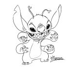  2021 4_arms 4_fingers alien antennae_(anatomy) black_and_white chest_tuft claws digital_drawing_(artwork) digital_media_(artwork) dipstick_antennae disney experiment_(lilo_and_stitch) fingers fur harara head_tuft hi_res lilo_and_stitch looking_at_viewer monochrome multi_arm multi_limb multicolored_antennae notched_ear open_mouth open_smile pawpads signature simple_background smile smiling_at_viewer solo standing stitch_(lilo_and_stitch) toe_claws tuft white_background 