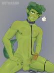  ? animal_humanoid areola artist_name balls beast_boy blush canid canid_humanoid canine canine_humanoid collar dc_comics dog_humanoid erection genitals glans green_balls green_body green_eyes green_hair green_nipples green_skin green_tail grey_background hair hi_res holding_penis humanoid humanoid_genitalia humanoid_penis humanoid_pointy_ears kneeling leash male mammal mammal_humanoid nipples nude one_eye_closed penis pictographics simple_background smile smirk solo speech_bubble teen_titans wetwasabi wink 
