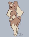  2016 anthro anthrofied biped black_sclera butt digital_media_(artwork) digitigrade flat_colors lagomorph looking_at_viewer lopunny male mammal nintendo nude on_one_leg pinup pok&eacute;mon pok&eacute;mon_(species) pose red_eyes rick_griffin signature smile solo standing video_games 