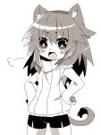  2013 3:4 animal_humanoid blush cat_humanoid clothing cute_fangs felid felid_humanoid feline feline_humanoid female humanoid mammal mammal_humanoid mofuaki monochrome open_mouth simple_background solo standing white_background young 