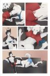  2019 2:3 absurd_res all_fours anthro bandanna biped blue_bandanna blue_clothing blue_eyes blue_kerchief blue_underwear border boxer_briefs boxers_(clothing) bulge bulge_in_face bulge_nuzzling canid canine canis clothed clothing comic dice_akita digitigrade domestic_dog duo edesk face_in_crotch furniture heterochromia hi_res hindpaw husky kerchief licking licking_bulge licking_underwear looking_at_another looking_at_partner male male/male mammal motion_lines multicolored_body nordic_sled_dog pattern_clothing pattern_underwear pawpads paws pink_nose pink_pawpads profanity red_clothing red_underwear shane_(shane) sitting sofa speech_bubble spitz tailwag tongue tongue_out two_tone_body underwear underwear_only white_border wolf 