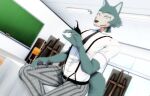  3d_(artwork) ambient_arthropod ambient_insect anthro arthropod beastars beetle canid canine canis clothed clothing digital_media_(artwork) feral fur grey_body grey_fur happy hi_res insect legoshi_(beastars) male malicekira mammal smile solo white_body white_fur wolf 