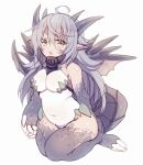  2014 blush clothing collar female horn humanoid kneeling looking_at_viewer mofuaki scalie simple_background solo white_background 
