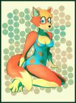  absurd_res animal_crossing anthro audie_(animal_crossing) beckerrino_(artist) blonde_hair canid canine canis clothed clothing female fur hair hi_res mammal nintendo orange_body orange_fur simple_background solo video_games wolf 