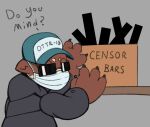  anthro box censor_bar clothing eyewear face_mask hat headgear headwear invalid_tag jacket lutrine male mammal mustelid nova_nsfw solo sunglasses topwear 