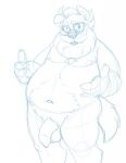  2018 anthro balls belly bravo canid canine canis domestic_dog eyewear flaccid genitals glasses hi_res humanoid_genitalia humanoid_hands humanoid_penis male mammal mature_male moobs navel nipples overweight overweight_male penis simple_background sketch solo white_background 