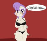  anthro beauty_mark blush bra clothing dialogue eyeshadow fan_character female hair half-closed_eyes hi_res kendratheshinyeevee lingerie looking_at_viewer makeup narrowed_eyes panties purple_eyes purple_eyeshadow purple_hair reptile sabrina_(kendraeevee) saurian_(disambiguation) scales scalie shy solo underwear white_body white_scales yellow_sclera 