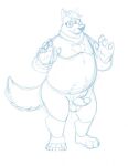  2018 anthro balls belly bravo canid canine canis erection eyewear genitals glasses hi_res humanoid_genitalia humanoid_hands humanoid_penis male mammal mature_male moobs overweight overweight_male penis simple_background sketch solo white_background wolf 