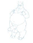  2017 anthro balls belly bodily_fluids bravo cervid erection eyewear genital_fluids genitals glasses hi_res humanoid_genitalia humanoid_hands humanoid_penis male mammal mature_male moobs nipples overweight overweight_male penis precum simple_background sketch solo white_background 