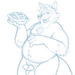  2018 anthro belly bravo canid canine dessert disney food fox genitals gideon_grey humanoid_genitalia humanoid_hands humanoid_penis male mammal moobs navel overweight overweight_male penis pie simple_background sketch solo white_background zootopia 