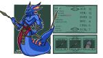  apode armor blue_body clothing draconcopode eye_patch eyewear hi_res kai_(kobold_adventure) kobold_adventure legless male melee_weapon model_sheet muscular naga polearm quitetricky reptile scalie serpentine simple_background snake solo spear story story_in_description text video_games weapon yellow_eyes 