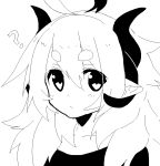  2013 ? black_and_white elf female horn humanoid looking_at_viewer mofuaki monochrome simple_background solo white_background 
