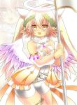  2013 clothing elf feathered_wings feathers female halo humanoid mofuaki solo staff winged_humanoid wings 