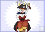 anthro big_breasts black_border blue_background border breasts cape captain_style_cinderace cinderace cleavage clothed clothing female hi_res looking_at_viewer melee_weapon mklancer00 multicolored_body nintendo pirate pirate_hat pok&eacute;mon pok&eacute;mon_(species) pokemon_unite red_body simple_background solo sword thick_thighs video_games weapon white_body yellow_body 