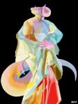  absurd_res anthro clothed clothing colorful crossdressing dragon dress hi_res horn kotia male mucknagabe pink_body scalie simple_background smile solo 