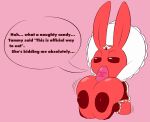  areola big_areola big_breasts breasts bunny_(averyshadydolphin) crown english_text female food humanoid k-10 lagomorph leporid mammal nipples popsicle queen rabbit red_body royalty solo speech_bubble text tiara 