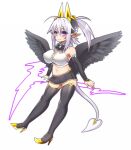  2015 black_wings blush breasts clothing ear_piercing ear_ring feathered_wings feathers female humanoid humanoid_pointy_ears mofuaki piercing simple_background smile solo white_background winged_humanoid wings 