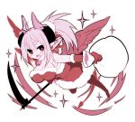  2015 blush breasts clothing costume cute_fangs female flying horn humanoid humanoid_pointy_ears looking_at_viewer melee_weapon mofuaki not_furry open_mouth polearm santa_costume scythe simple_background smile solo weapon white_background winged_humanoid wings 