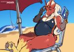  anthro belly big_belly big_breasts blaziken breasts cleavage clothed clothing female hi_res nintendo one-piece_swimsuit pok&eacute;mon pok&eacute;mon_(species) pregnant solo swimwear the_dogsmith video_games 