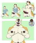  1ceberg absurd_res accessory anthro balls big_balls big_pecs big_penis bodily_fluids canid canine canis clothing cock_ring comic cum domestic_dog ejaculation erection expansion genital_fluids genitals growth growth_sequence hi_res humanoid husky jewelry kneeling male mammal moobs musclegut muscular muscular_male nordic_sled_dog pec_grasp pecs penis penis_accessory penis_jewelry precum size_transformation slightly_chubby solo spitz teeth tight_clothing torn_clothing transformation 