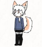  alexis_(alfin) alfin anthro bottomwear canid canine clothed clothing crossdressing fluffy fluffy_ears fluffy_tail fox girly hair happy legwear looking_at_viewer male mammal scarf simple_background skirt smile solo thigh_highs white_hair 
