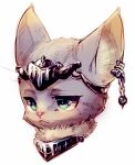  2014 ambiguous_gender anthro collar domestic_cat ear_piercing ear_ring felid feline felis green_eyes low_res mammal mofuaki piercing simple_background solo white_background 