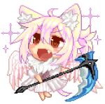  2014 animal_humanoid cat_humanoid digital_media_(artwork) feathered_wings feathers felid felid_humanoid feline feline_humanoid female humanoid low_res mammal mammal_humanoid mofuaki open_mouth pixel_(artwork) simple_background solo weapon white_background wings 