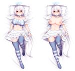  2019 absurd_res angel animal_humanoid bed_sheet bedding breasts censored clothing female genitals halo hi_res humanoid ineffective_censorship legwear looking_at_viewer lying mofuaki navel nipples not_furry pussy solo stockings underwear underwear_around_one_leg wings 