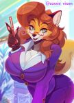  2021 anthro big_breasts breasts canid canine cassie_(foxydude) chest_tuft clothed clothing eyewear female fox glasses hi_res holding_object mammal mature_female solo syuriusuhusky tuft 
